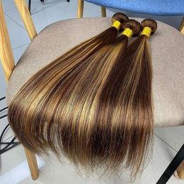P427 Straight 3 Human Hair Bundles 65g/Pc Double Weft Hair Extension Full End 8-20 Inch Indian Remy Hair Piano Colour