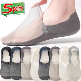 Men's Socks 1/5pairs Elastic Mesh Breathable Summer Invisible Ultra-thin Sock Silicone Non-slip Bottom Absorb Sweat Boat