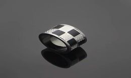 Europe America Fashion Style Rings Men Lady Womens Black/Silver-color Metal Engraved V Plaid Lovers Ring Size US6-US98636782