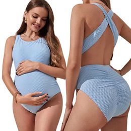 Maternity Swimwears Womens one-piece maternity swimsuit 2023 Summer Pregnant Womens Solid Backless Beach Suit Pregnant Womens swimsuit H240518