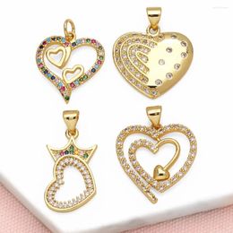 Pendant Necklaces OCESRIO Multicolor Crystal Hollow Heart For Copper Gold Plated Crown Jewellery Making Component Pdtb575