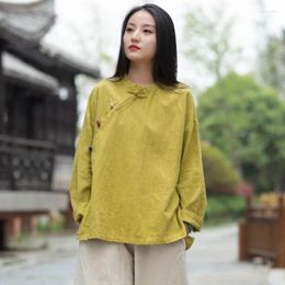 Women's Polos Women Vintage Cotton Linen Shirts And Tops Stand Long Sleeve 2024 Spring Chinese Style Button Loose Blouses