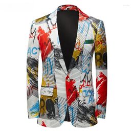 Men's Suits Stylish Graffiti Printed Party Blazer For Men One Button Slim Fit Christmas Mardi Gras Halloween Costume Blazers Male 6XL