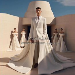 Elegant Wedding Suits For Men Latest Design Single Breasted Jacket Pants 2 Pieces White Groom Tuxedos Custom Made Prom Blazers 240517
