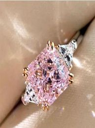 Real 925 Sterling Silver Rings Finger 9 9 Square white Pink yellow Cz Promise Fashion Ring for Girl Love Women Jewellery Wedding Eng9437393