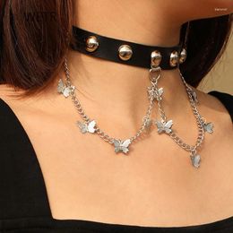 Choker Retro Punk Dark Style Personality Wide Leather Necklace For Women Girls Sexy Butterfly Rivet Hip Hop Rock