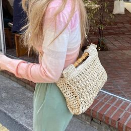 Evening Bags Ladies Handbag Luxury Wicker Woven Shoulder Bag Fashion Bamboo Handle Straw Designer Summer Beach Rattan Wallet