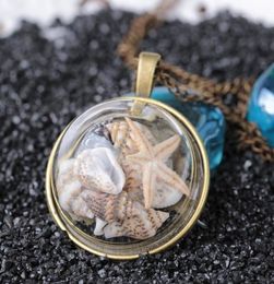 Chains Summer Beach Style Conch Shell Starfish Pendant Necklace Vintage Bronze Color Glass Cover Seaside Sea Ocean Jewelry13176952