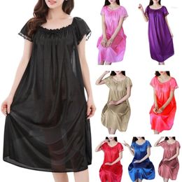 Women's Sleepwear Womens Summer Lace Ice Silk Nightdress Short Sleeve Loose Plus Size Nightgown XL