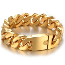 Link Bracelets Charming 316L Stainless Steel 20mm Wide 9" Gold Colour Cuban Curb Chain Men Boys Bracelet Bangle Brushed Jewellery
