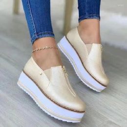 Casual Shoes 2024 Ladies Low Top Sneakers Round Toe Comfort Zipper Platform Zapatos De Mujer