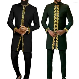 Ethnic Clothing Fashion Mens Wedding Party Costumes Muslim Islamic Long Sleeve Shirts And Pants Traditional Jubba Thobe 2Pcs Sets