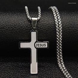 Pendant Necklaces HNSP Stainless Steel Small Jesus Cross Chain Necklace For Men Women Jewelry Catholic Crucifixes Rosaries Accessories