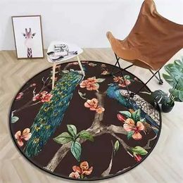 Carpets Instagram trend gold diamond velvet flower rose circular carpet balcony coffee table hanging basket living room pastoral style floor mat H240517