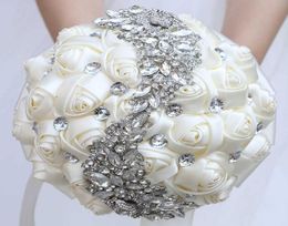 Wedding Bouquets Crystal Satin Holding Artificial Flowers Ribbon Wedding Bridal Bridesmaid Diamond Bouquet FloresDeBoda W445 X07269373147
