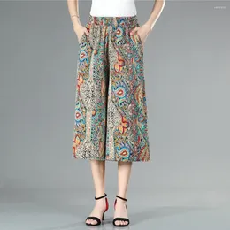 Women's Pants Breathable Wide-leg Floral Print Wide Leg Culottes With Pockets Comfy Yoga Workout For Women Summer Mid-calf