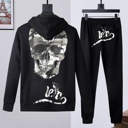 Philipp Plain Tracksuits Men's Two Piece Set Autumn Luxury Brand PP Skulls High Quality Zipper Cardigan Hooded Crystal Sweatshirt Pants Casual Black Suit Size M-3XL