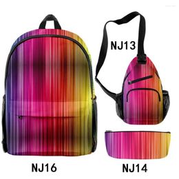 Backpack Harajuku Funny Gradient Stripes 3D Print 3pcs/Set Pupil School Bags Travel Laptop Chest Bag Pencil Case