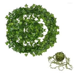 Decorative Flowers 12Pcs 2M Artificial Ivy Green Leaves 1Pc 20M Small Garland Plants Vine Fake Home Decor Flower Rattan String