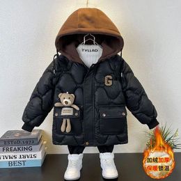 Down Coat Winter Boy Childrens Jacket Warm Fleece Lining Kids Hooded Clothes Bear Doll Toddler Baby 3-14 Years Old Black Khaki XMP331