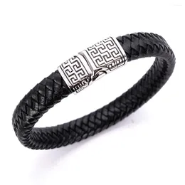 Charm Bracelets Punk Men Retro Jewelry Black Red Braided Leather Bracelet 316L Stainless Steel Magnetic Clasp Fashion Bangles Wrap