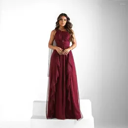 Party Dresses Elegant Solid Prom Dress Tulle Single Shoulder Ruffled Hollow Romantic Saudi Arabian Women's Fashion Evening Gown