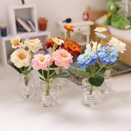 Decorative Flowers Mini Simulation Glass Vase Plant Miniature Flower Arrangement Decoration Potted Plants Home Room Table