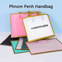 50pcs Frosted Matte Shopping Tote Bags Portable Clothing Store Gift Wrap Custom Printed 240517