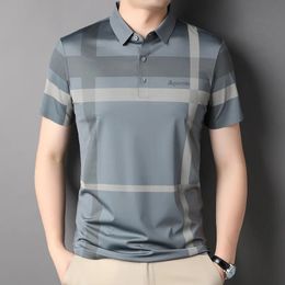 MLSHP Summer Short Sleeve Mens Polo Shirts Luxury Loose Wide Striped Business Casual Thin Male Tops Fashion Man Tees 4XL 240518