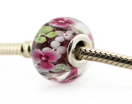 Fits for chain bracelets necklace Murano Glass Beads Flower Garden Authentic 925 sterling silver beads loose beads summer6907786