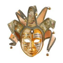 CMiracle Gold Volto Resin Music Venetian Jester Mask Full Face Masquerade Bell Joker Wall Decorative Art Collection8322159