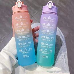 500ml Sports water Bottle High Temperature Resistant Graduated Straw Cup Rainbow Frosted Progressive Colour Water Plastic 240516