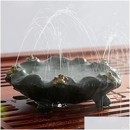 Tea Pets Color Changing Pet Creative Water Spray Lotus Leaf Frog Kung Fu For Tearoom Ornament Accessories Gift 240103 Drop Delivery Ho Dhbvd
