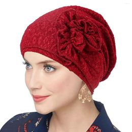 Ethnic Clothing Women Shiny Big Flower African Bandana Head Wrap Elastic Hair Loss Cap Turban Wedding Party Headwear Mujer Accessories