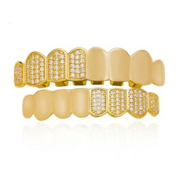 Hiphop Bling Mirror Face Zircon Tooth for Women Men Body Piercing Jewellery Teeth Grills Christmas 8/8 Cap Set 240430