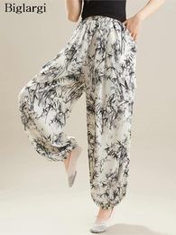 Women's Pants Oversized Spring Summer Floral Print Pant Women Casual Loose Pleated Fashion Ladies Trousers Elastic High Waist Woman Long
