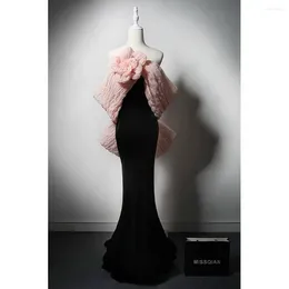 Party Dresses Black Velvet Mermaid Off Shoulder Bow Pink Shawl Rose Gorgeous Pleated Host Graduation Wedding Bride Prom Gowns