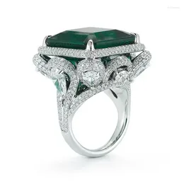 Cluster Rings Vintage Lab Emerald Diamond Ring 14K White Gold Party Wedding Band For Women Men Engagement Jewelry Gift