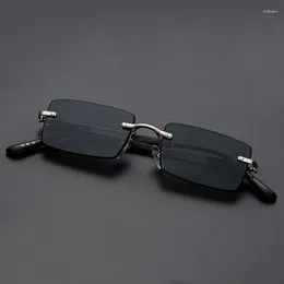 Sunglasses Crystal Stone Man Business Classics Rimless Glass Sun Glasses Woman Mineral Lens Vintage Acetate Anti Scratch