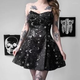 Casual Dresses Women Sexy Backless Spaghetti Strap Balck Dress Dark Academia Gothic Lolita Punk Slip Mini Party Goth