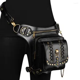 Waist Bags Rock Men's Leg Steampunk Skulls Gothic Pack Retro Leather Bag For Women Bandage Crossbody Messenger Phone Case Holder