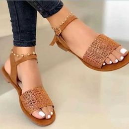 Sandals New Summer Flats Womens 2024 Ankle Strap Casual Ladies Roman Shoes Open Toe Cosy Female Gladiator Fashion Woman H240517