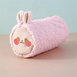Storage Bags Cute Sweetheart Pencil Case Cartoon Tummy Cub Plush Ears Round Student Supplies Organiser Bag 2024