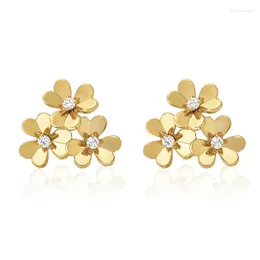 Stud Earrings 3 Leaf Zircon Flower Sets For Women Fashion Jewellery