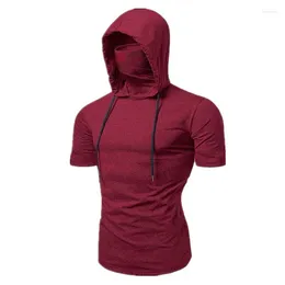 Men's Hoodies Mens Gym Thin Hoodie Short Sleeve With Mask Sweatshirt Casual Splice Large Hooded Tops Cycling