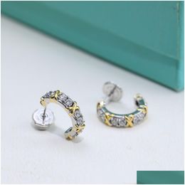 Hoop & Huggie Luxury Earrings Schlumberger Esigner Gold Cross Round Circle Zircon Loop For Women Jewellery With Box Drop Delivery Otcof