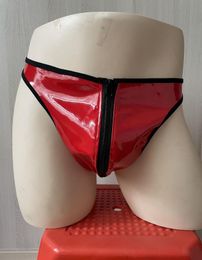 Underpants Sexy Men Black Red PU Panties Thongs Gay Underwear Night Club Zipper Short Pants6354651