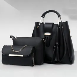Shoulder Bags 3Pcs Women Handbags Set 2024 Leather Large Capacity Casual Tote Bag Female Tassel Bucket Purses And