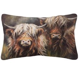 CushionDecorative Pillow Highland Cow Horse Cushion Covers Animal Painting Beige Linen Case 30X50cm Sofa Decoration3802433