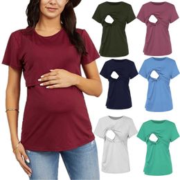 Maternity Tops Tees Women Pregnant Women Pregnancy Clothes Breastfeeding T Shirts Nursing Short Sleeve Solid Tops Pregnant Women Fashion Loose Tops Y240518